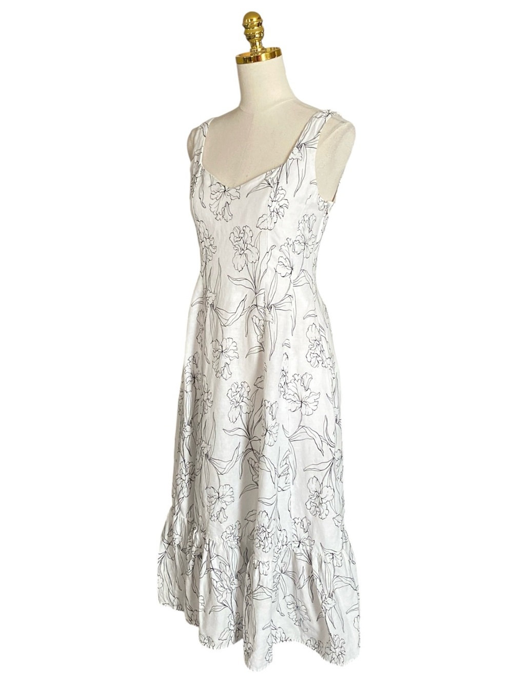 Cynthia Rowley Linen Blend Tiered Sleeveless White Floral Midi Dress Size 6 - Picture 5 of 11